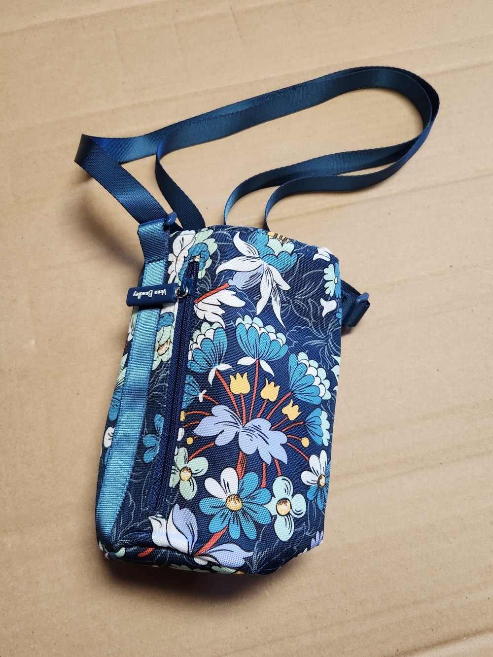 Vera Bradley Floral Crossbody Water Bottle Pouch - Navy Blue